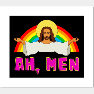 Funny LGBT Ah Man Jesus Gay Pride Rainbow Posters and Art